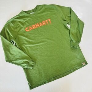 Carhartt Loose Fit Long Sleeve T Shirt Men's Large Green Logo Graphic Workwear